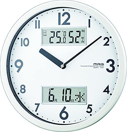 新生活応援SALE MAG(マグ) 掛け時計 アナログ ダブルメジャー 静音 連続秒針 温度 湿度 日付 曜日表示 ホワイト W-631WH