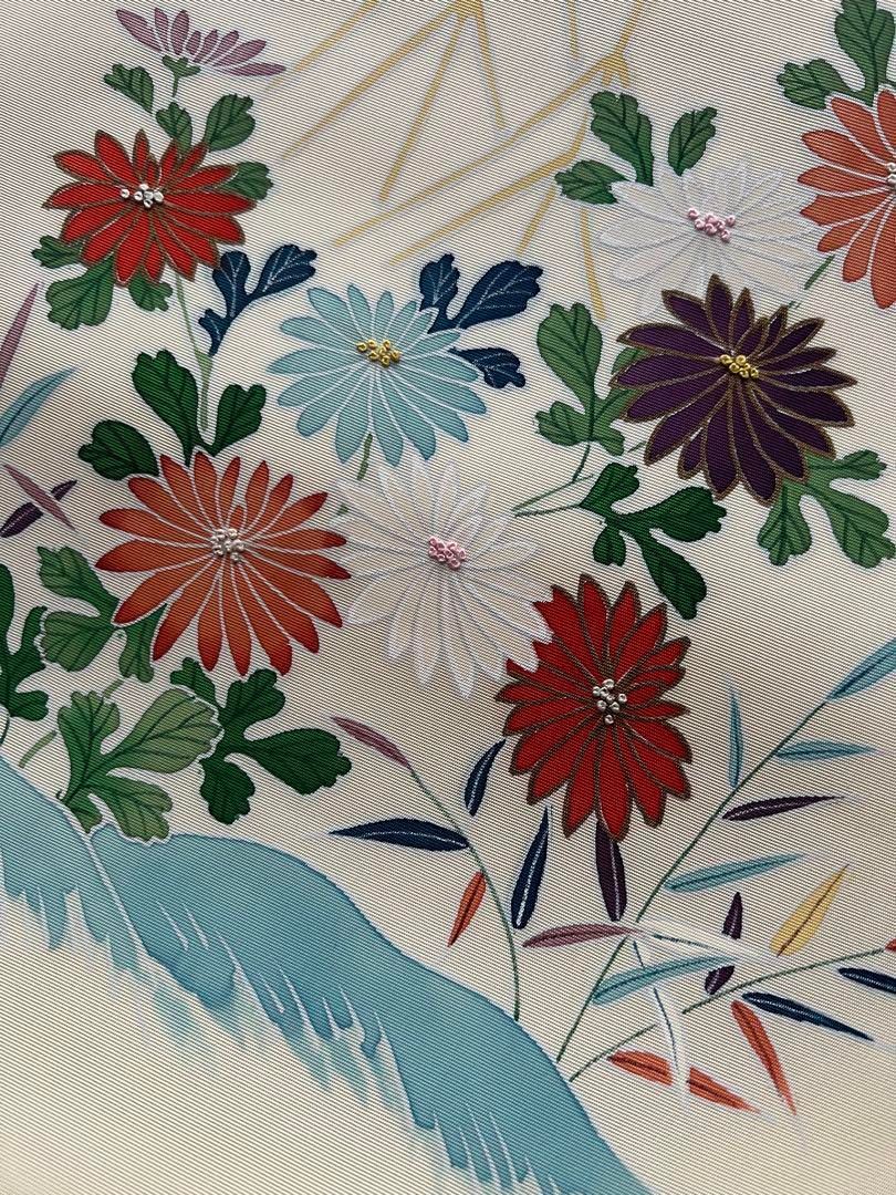 未使用　塩瀬　名古屋帯　クリームに菊　御所解 相良刺繍 メルカリ