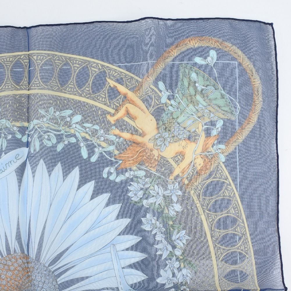 HERMES】エルメス カレ45 AMOURS 愛 シルク 紺 レディース スカーフ