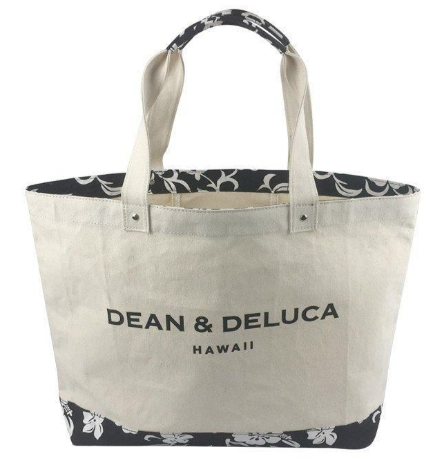 DEAN＆DELUCA ディーン＆デルーカ ショルダーバッグキャンバス トートバッグ HAWAII限定 ハイビスカス柄 Natural 　Lサイズ