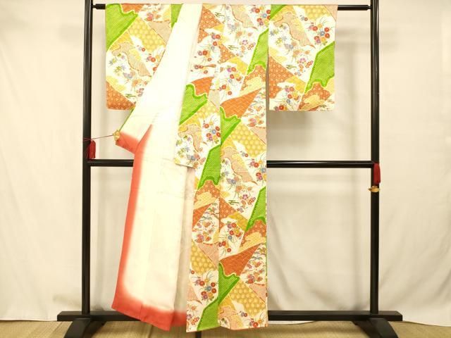 平和屋着物□上質な小紋 絞り 切嵌吉祥草花文 正絹 逸品 AABB7851fw