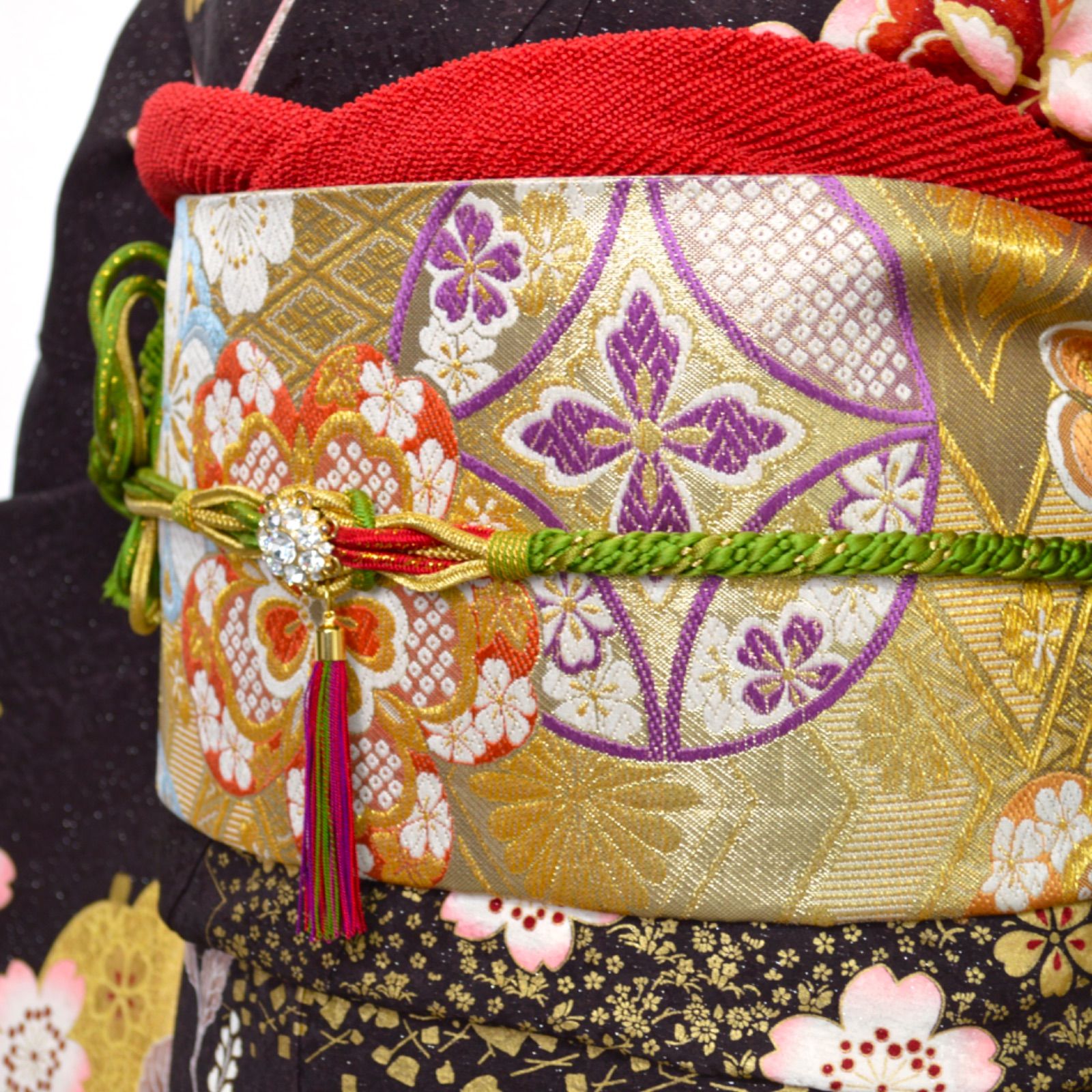 美品》正絹 振袖フルセット S〜Lサイズ 成人式 金駒刺繍 ブラウン 古典