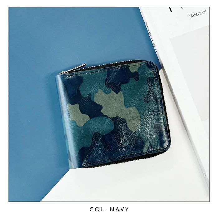 2つ折り財布 メンズ 本革 二つ折り財布 ラウンドファスナー 財布 ラウンド型財布 小銭入れ 二つ折り メンズ カモフラージュ コンパクト 薄型 カード入れ 牛本革 革財布 ウォレット コインケース付き ハンドメイド 牛革 カモフラ 迷彩柄