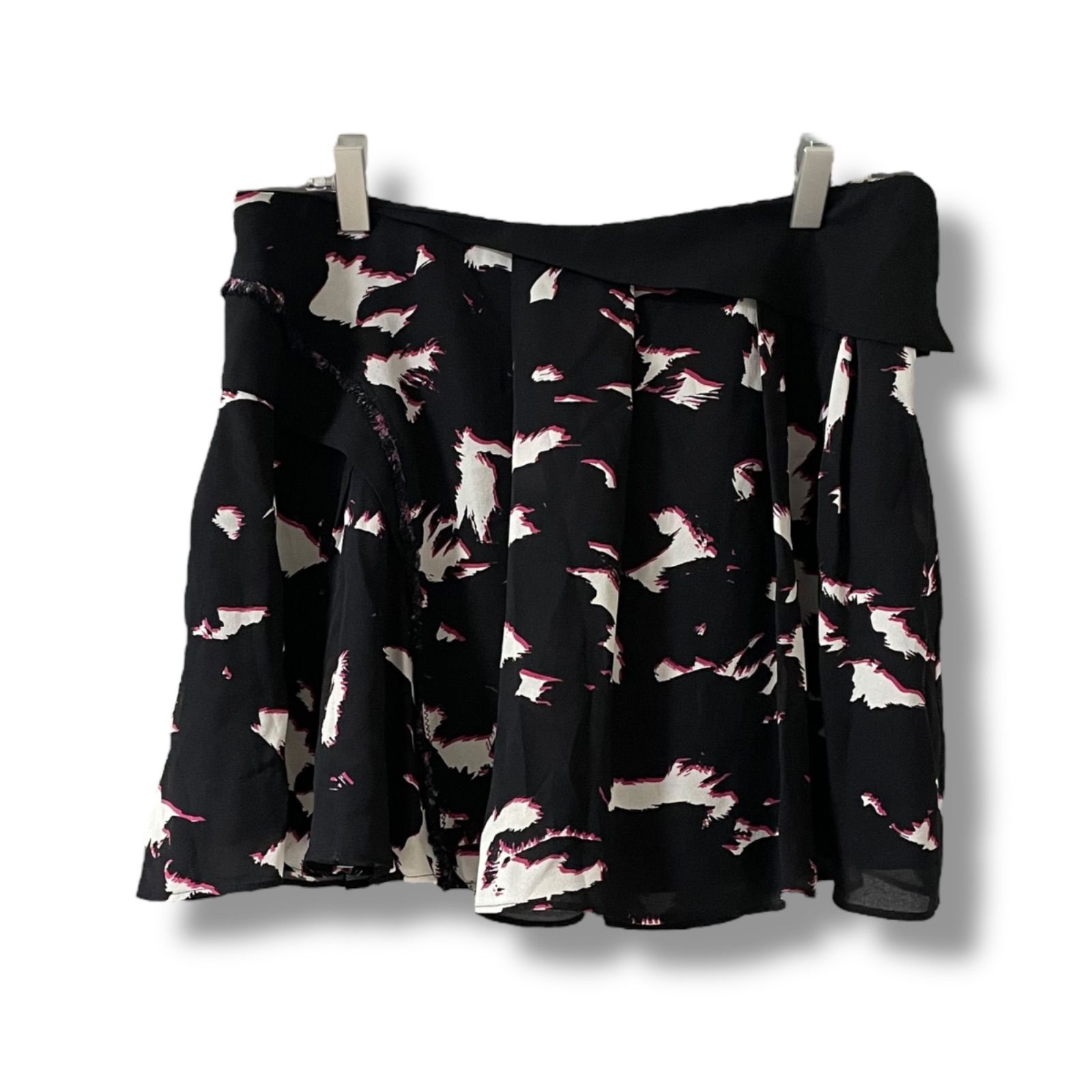 Proenza Schouler プロエンザスクーラー ブラック ミニスカート 総柄 アニマル柄 フ シルク72 ナイロン28 レディース サイズ2 Sサイズ相当 0000451OC