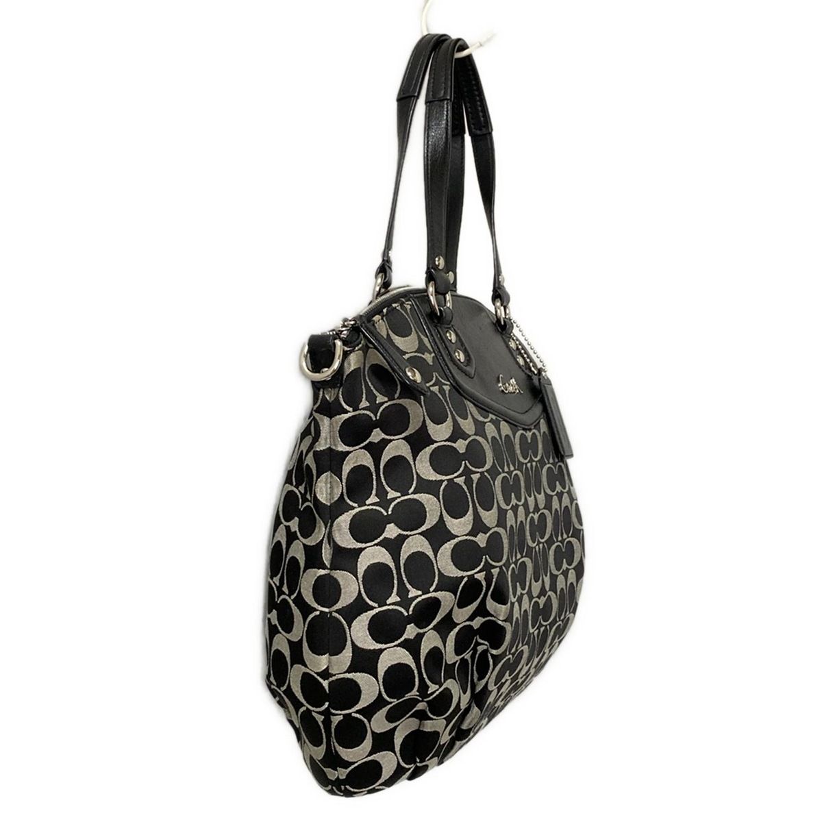 COACH コーチ トートバッグ アシュレイ シグネチャー NS サッチェルトートバッグ F25185 黒×ライトグレー レザー