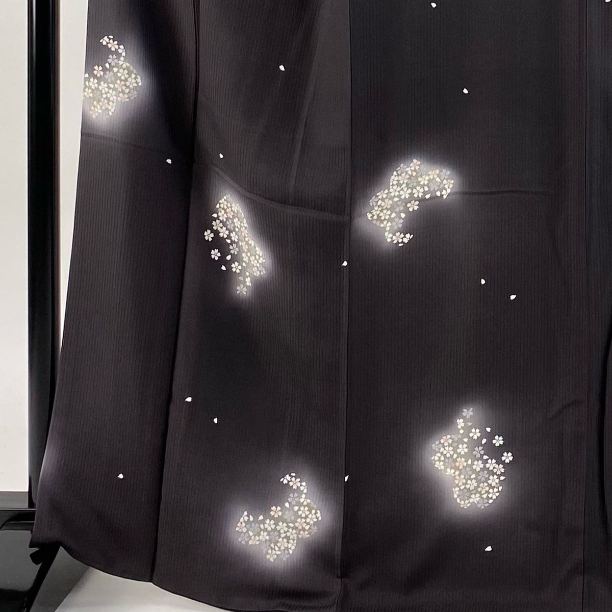 小紋 身丈166cm 裄丈68cm L 袷 桜 金彩 ぼかし 茶紫 正絹