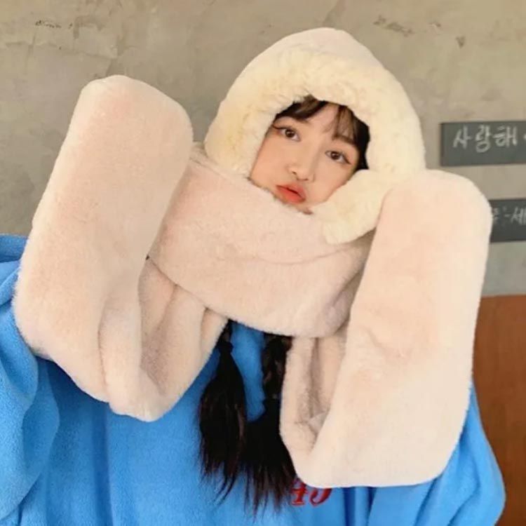  防寒対策 レディース ふわふわ 冬 もこもこ 手袋一体型フードマフラー あったか 防風 ネックウォーマー マフラー フードウォーマー ボア 冬物 帽子 ボアマフラー ストール 大判 厚手 手袋一体型フ yskma 602795 ストール 小物