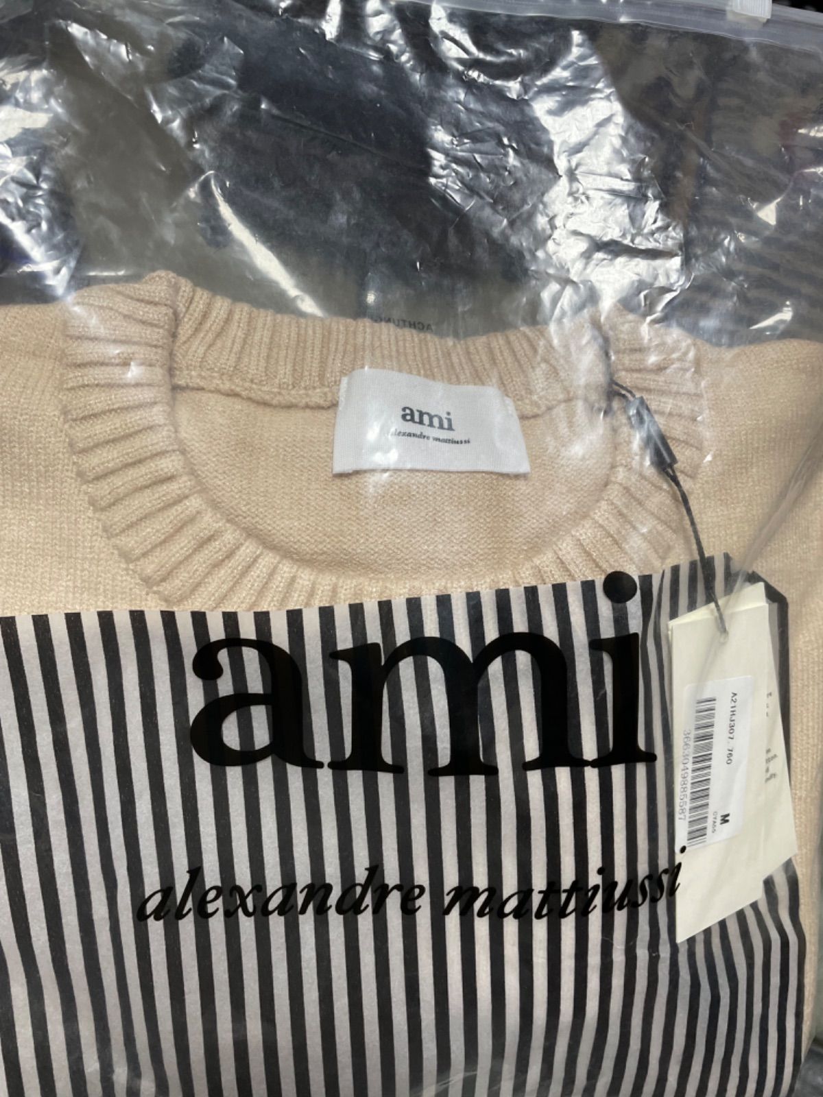 AMI PARIS｜アミパリス ロゴ入り 刺繍 ベージュ セーター 男女共用