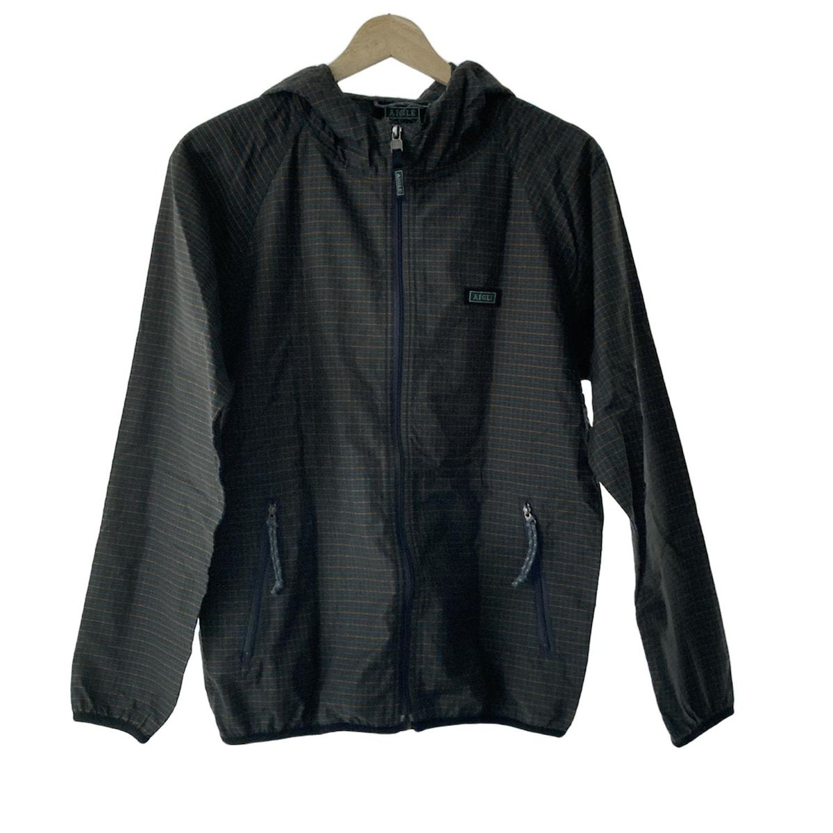 AIGLE エーグル ブルゾン サイズXS レディース - カーキ×オレンジ×ブルー 長袖|チェック柄|ジップアップ|春|秋