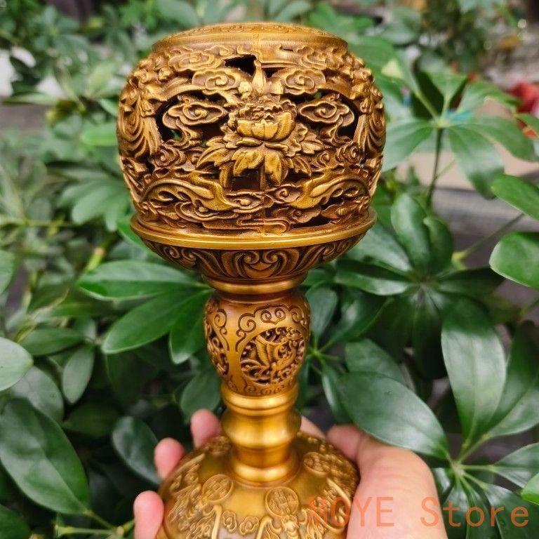 銅製 透かし彫り双鳳香炉 割引 灯籠薫香炉 香道具 装飾品 工芸品 置物