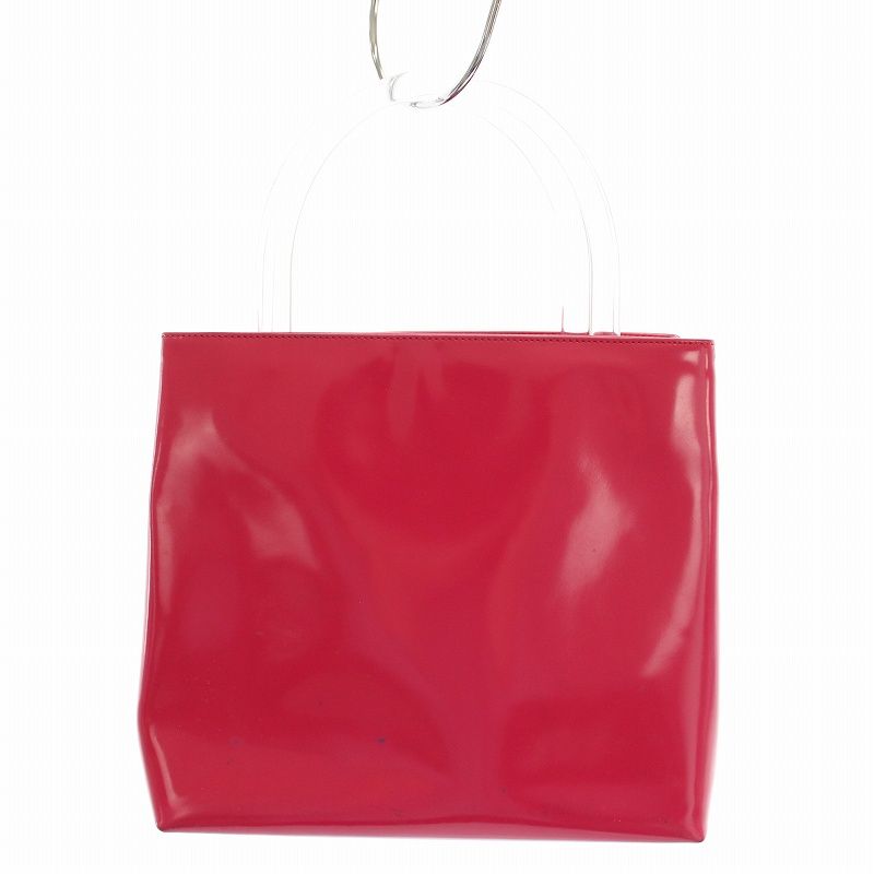 プラダ PRADA クリアハンドルハンドバッグ エナメル ピンク クリア