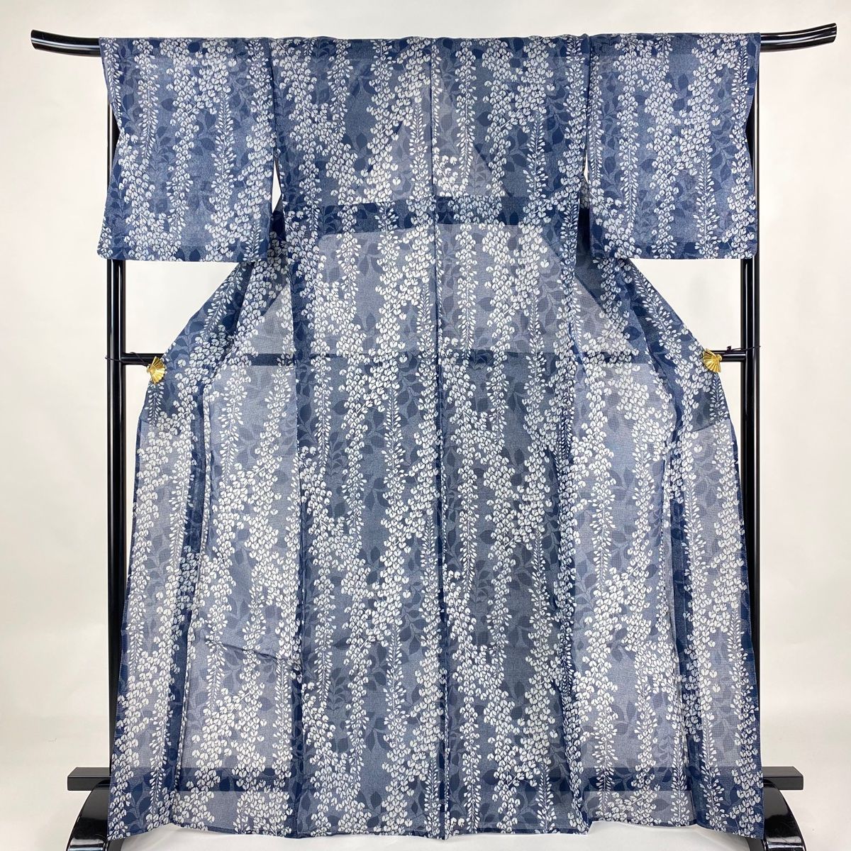 小紋 身丈168.5cm 裄丈68cm L 薄物 草花 藍色 正絹 名品