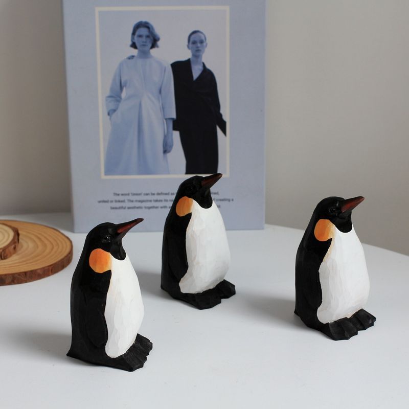 SGYP104 木彫りペンギン 手彫り木製ペンギン3体セット｜天然木×温もり