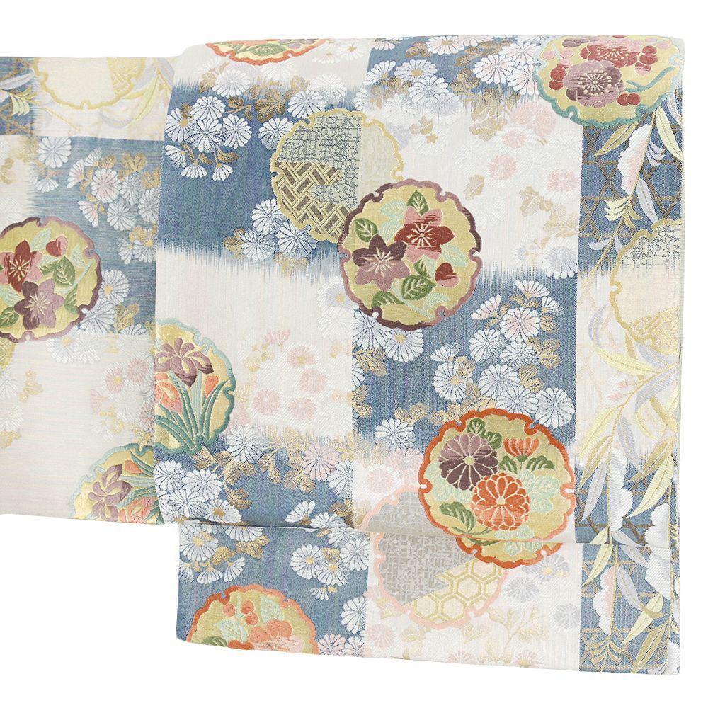 花扇 牡丹杜若丸菊 美品 袋帯 //e8