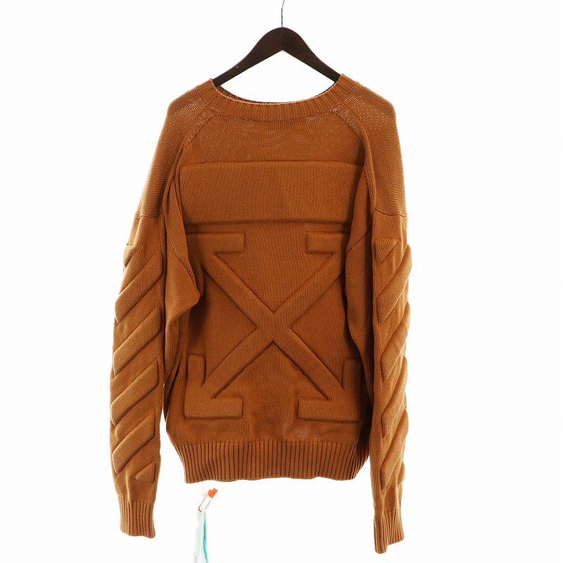 オフホワイト OFF WHITE ロー クルーネック ロングスリーブ ジャンパー タグ付き ニット セーター 長袖 エンボスロゴ 厚手 M 茶 ブラウン GY19 /MQ
