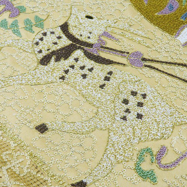 絹刺繍 掛軸 多色 金色装飾 猿さん家族 袋帯 中古 リサイクル 正絹 フォーマル 六通 汕頭刺繍 スワトウ