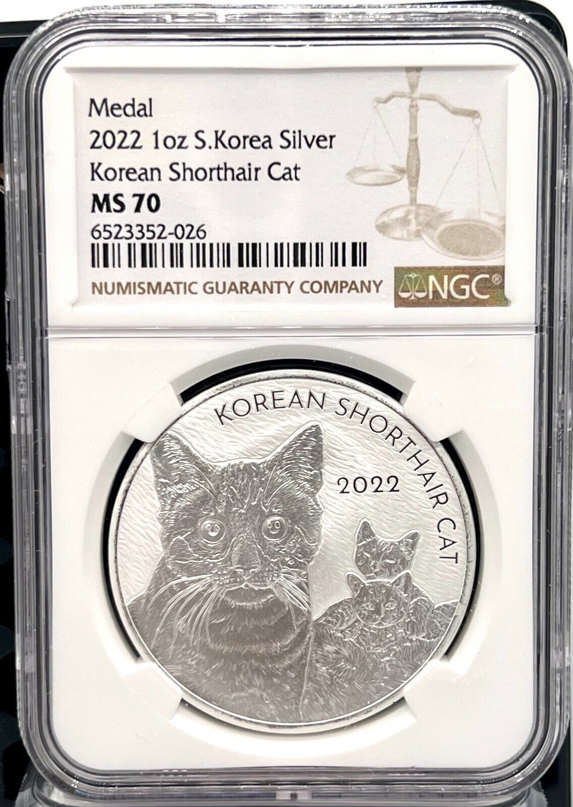 2025 South Kea Sht Hair Cat 1 oz .999 Silver Coin Medal - NGC MS 70