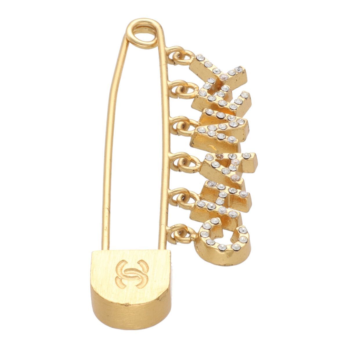 中古】 CHANEL シャネル ブローチ 01P ロゴ ラインストーン 安全ピン