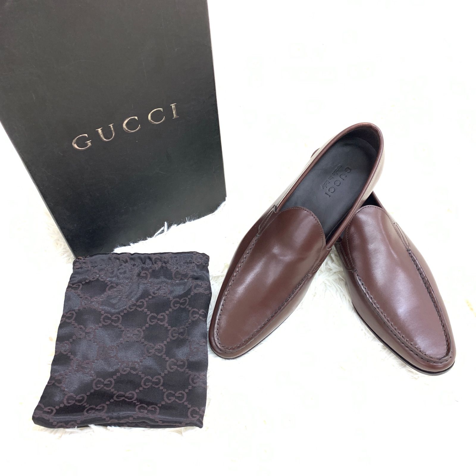 新品・未使用】GUCCI グッチ ブラウンレザー ローファー サイズ7 箱 靴袋つき moca pelle s. cuolo light calf  t. moro - メルカリ