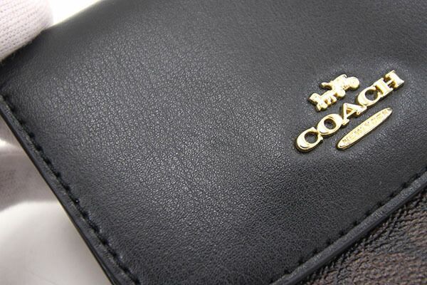 56%OFF!】 COACH コーチ 三つ折り財布 シグネチャー ダークブラウン