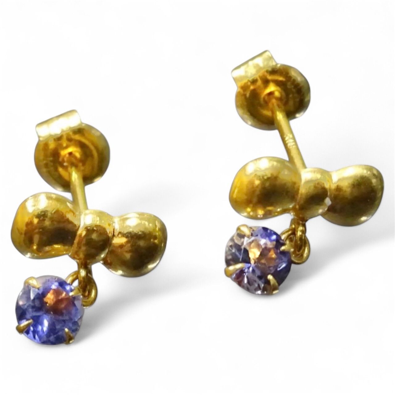 18金 K18 ゴールド GOLD 750 天然タンザナイト リボンデザイン ピアス 