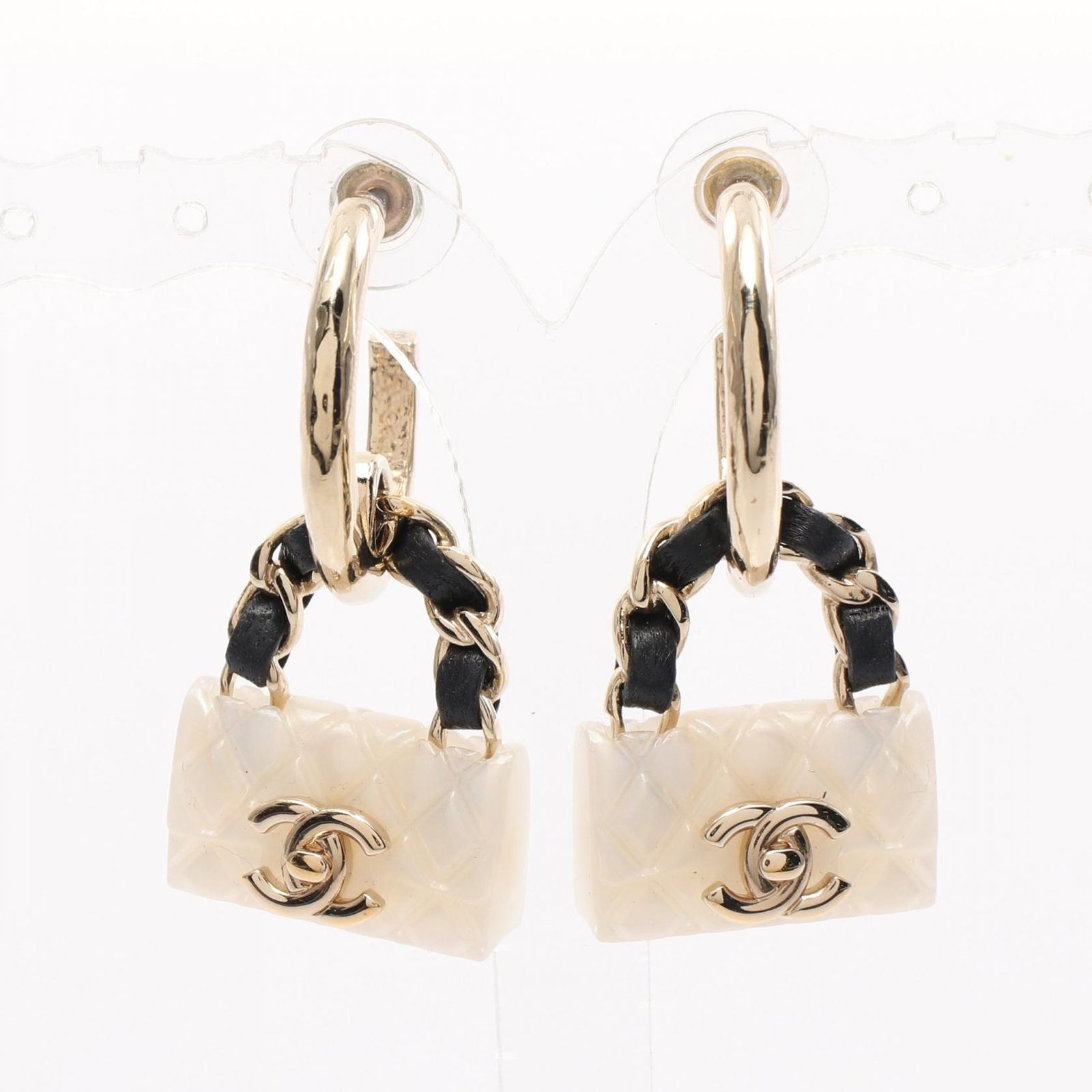 シャネル CHANEL ピアス ココマーク ホワイト/ブラック GP（ゴールド 