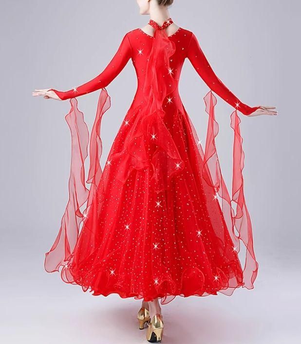 新色 社交ダンスドレス モダンダンス レッド 華やかな オーダーメイド