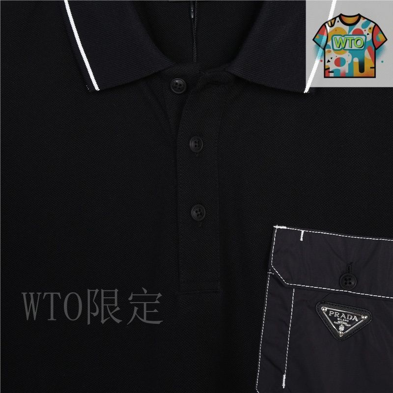 希少✨️ PRADA ブラック ポロシャツ ポケットロゴ ロゴタグ シンプル プラダ ロゴパッチ 半袖ポロシャツ ブラック | ブランド古着を