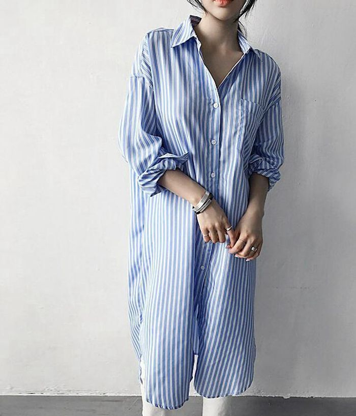 シャツワンピース ロングシャツ ワンピース ミディアム丈 長袖 シャツ レディース スリット入り チュニック ストライプ シャツワンピ 春夏 シャツワンピース ロングシャツ ワンピース ミディアム丈 長袖