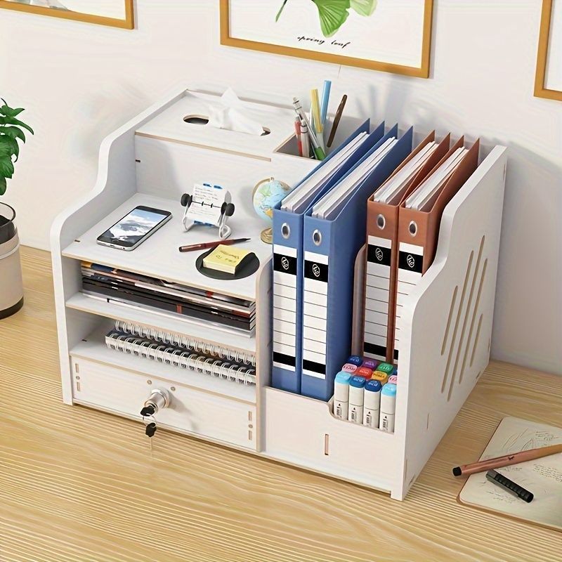 木製デスク 収納ボックス付き ロック付き 収納ボックス 木製 デスクオーガナイザー マルチ収納