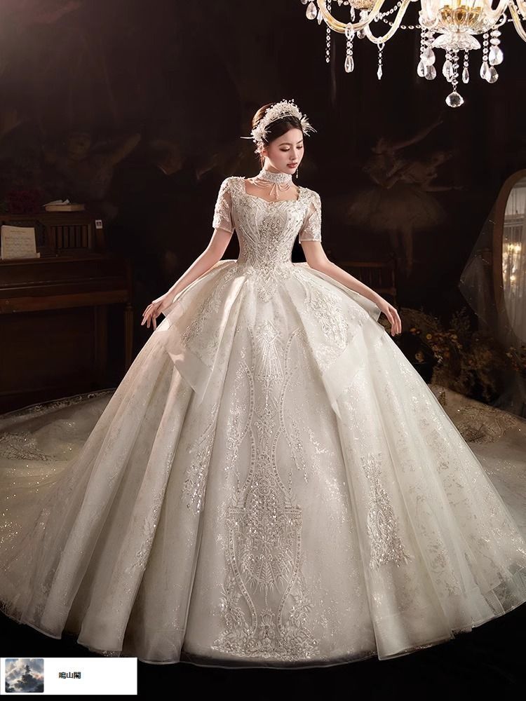 送料無料 2025 感あふれるフレンチ重工刺繍 ウェディングドレス 豪華ロングトレーン主 !-利用不可文字-! -8.13LYC680夏の新生活