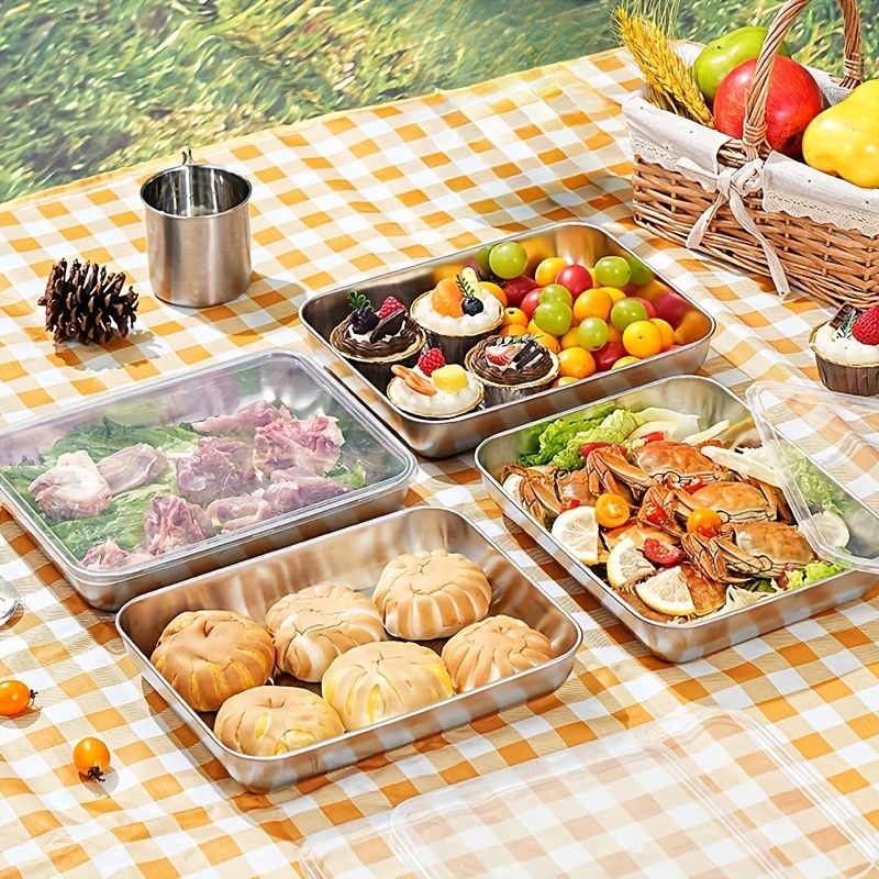 4個/8個 ステンレス製食品保存容器、蓋付き鮮度保持ボックス、アウトドア料理や食事の準備に適し、感謝祭、クリスマス、ハロウィン、新年、母の日に適しています