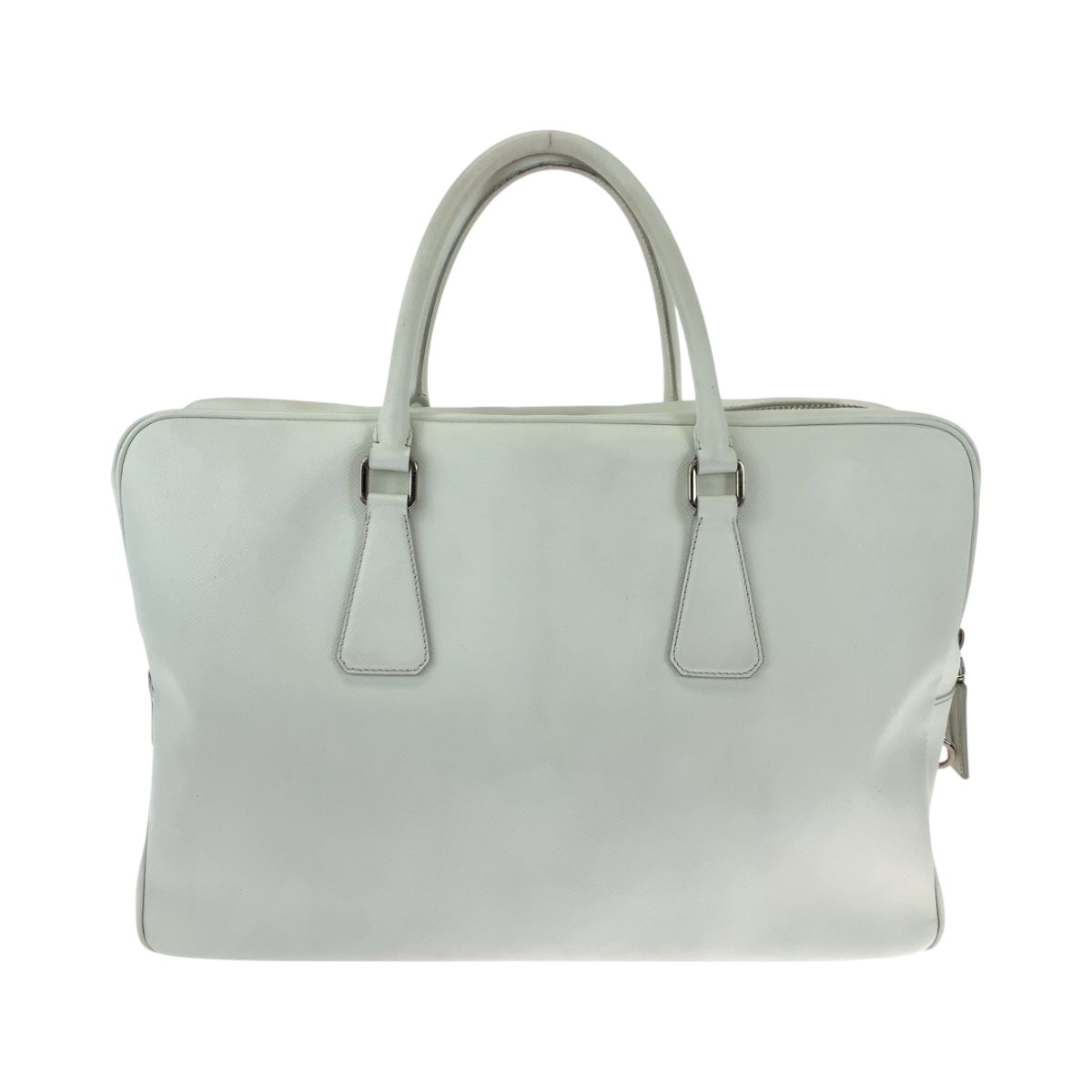 セール特価 PRADA 美品 プラダ シルバー金具 ホワイト ロゴ サフィアーノ バッグ