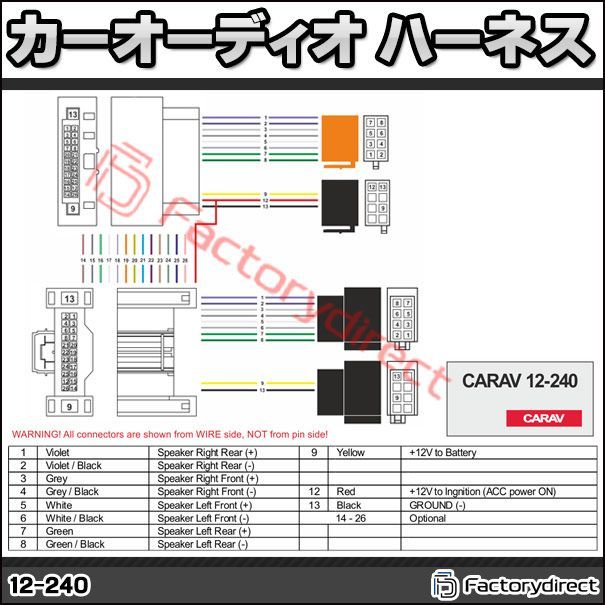 ca-12-240b カーオーディオISO変換可能ハーネスケーブル Ford フォード (2010-2018) B-Max C-Max エコスポーツ フォーカス クーガ トランジット トーラス (DSP取付、純正ヘッドユニット移設、ナビ交換などに最適 音声信号