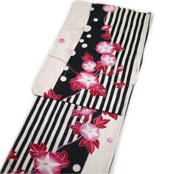 浴衣 朝顔 萩 稲穂 白地 ネイビー 着物 074a d 大柄花上品粋な浴衣