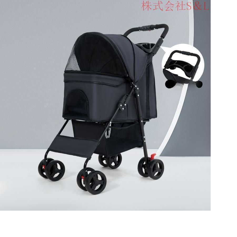 4輪 ペットカート ペットバギー 折りたたみ式 小型犬 中型犬 ブラック 株式会社S＆L PB-10
