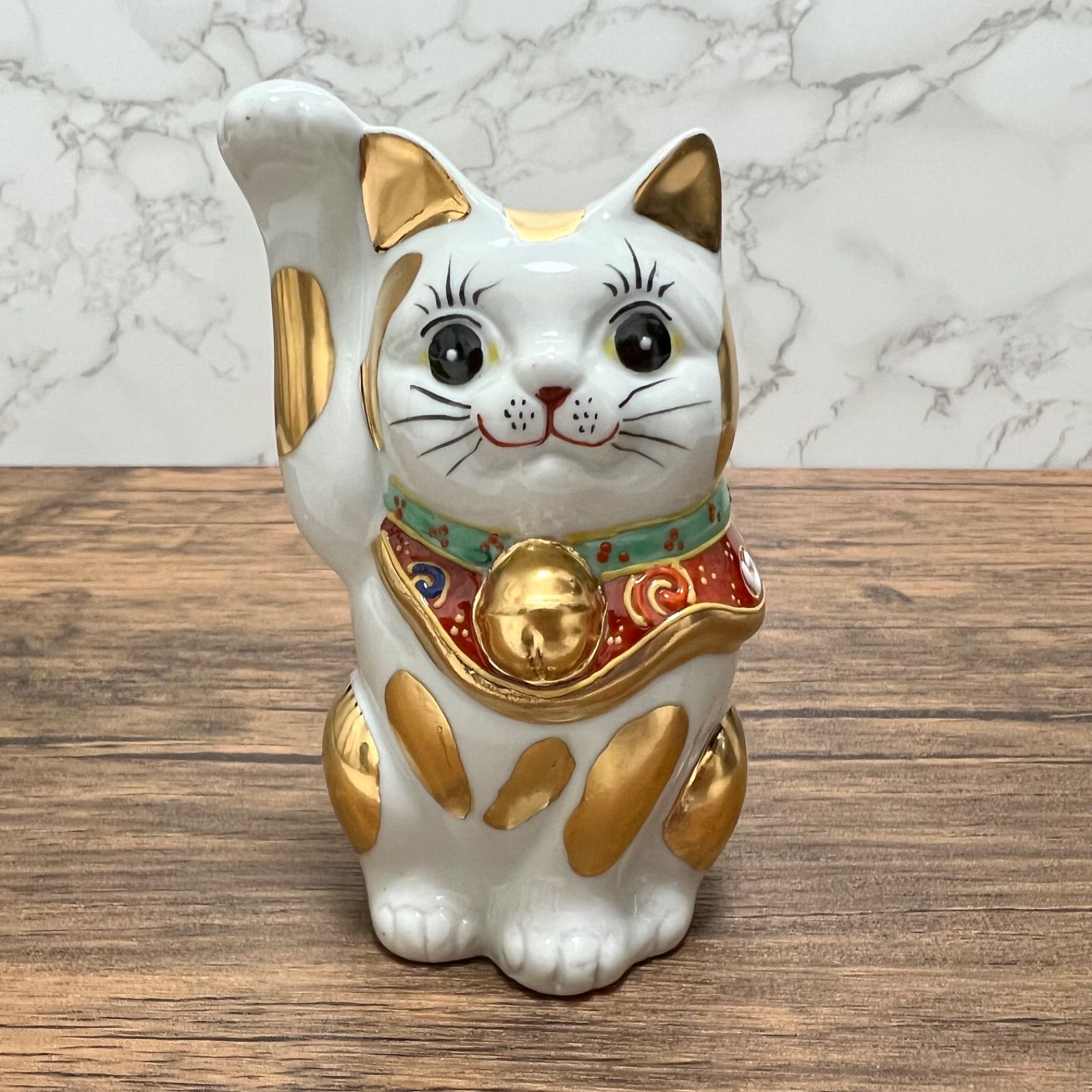 九谷焼 招き猫 置物 金ブチ （右手・高 約11.5cm） mike-2b.jpg