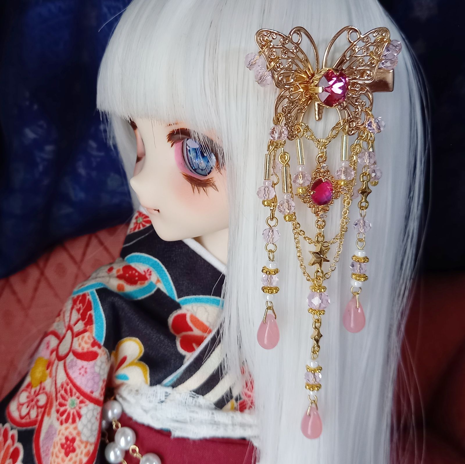 ◇蝶々のヘアクリップ(PK×G)◇1/4～1/3ドール向けサイズ ※ドール用 
