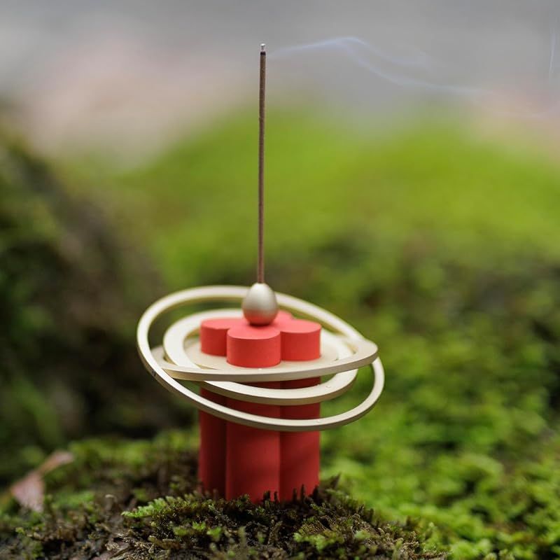 NANCHOW 星環香座 線香と香座ギフトセット 瞑想 職人手作り 真鍮 香座 お香立て 沈香線香10本 精巧で美しいギフトボックス フェスティバル 誕生日 結婚 人気プレゼント 贈り物 赤 和風 モダン 1