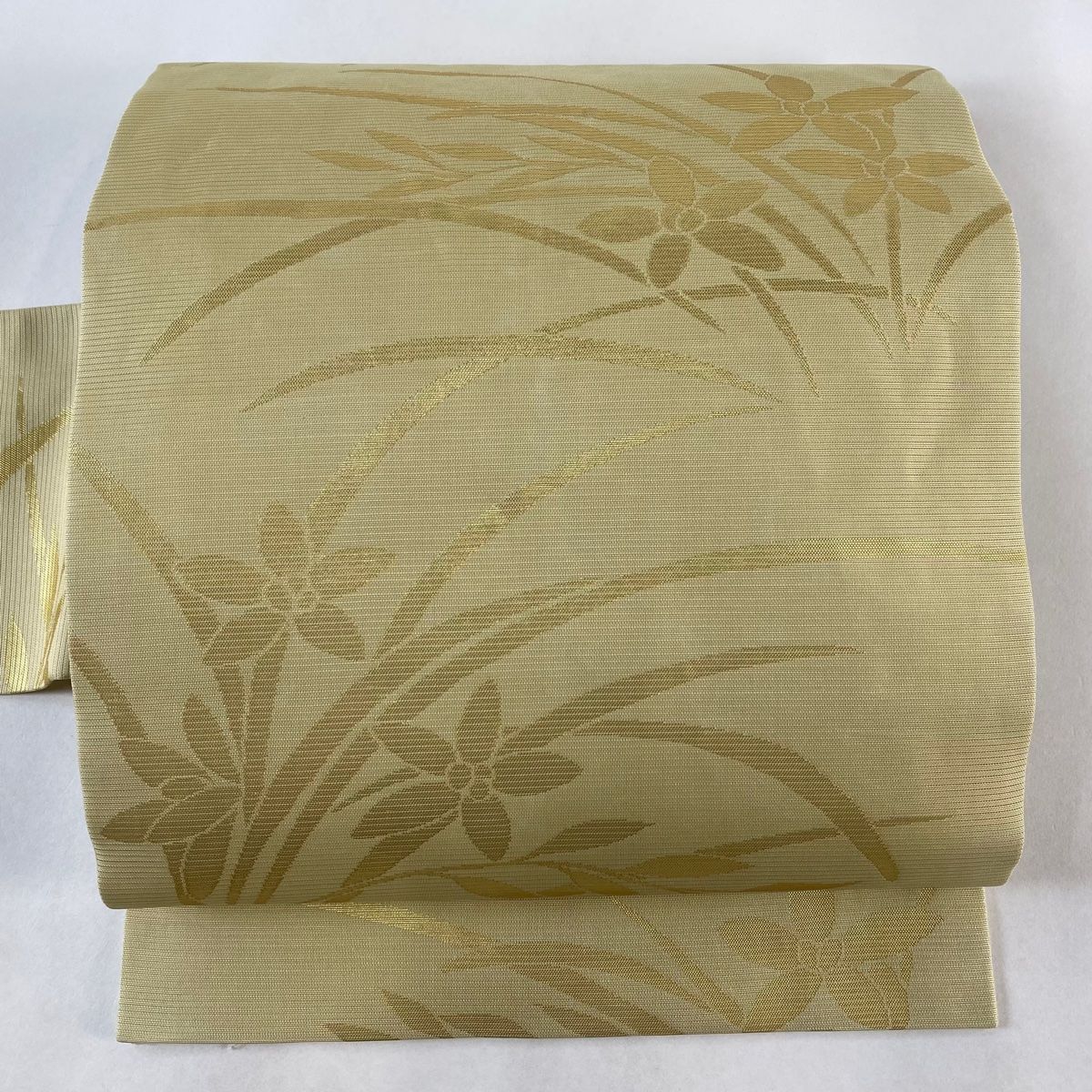 名古屋帯 名品 川島織物 落款 夏帯 草花 箔 ベージュ 正絹