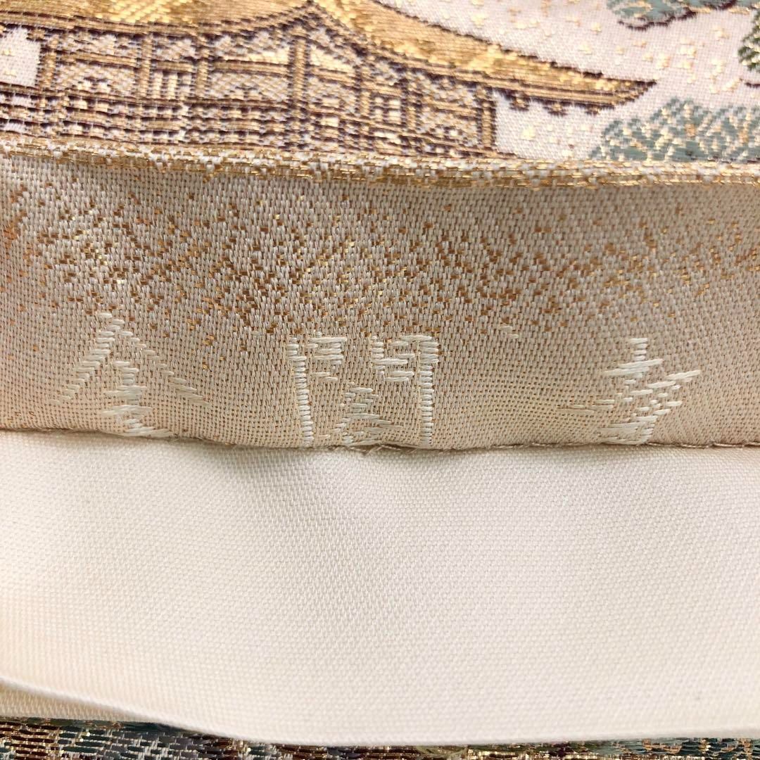 袋帯 本金二重箔 金閣寺 松 萩 金糸 薄香色 ガード加工 O-3557 袋帯 本金二重箔 金閣寺 松 萩 金糸 薄香色 ガード加工 O-3557