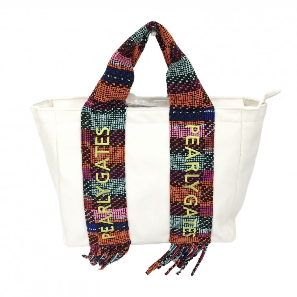 新品】パーリーゲイツ ビッグトートバッグ 白×マルチカラー ロゴ