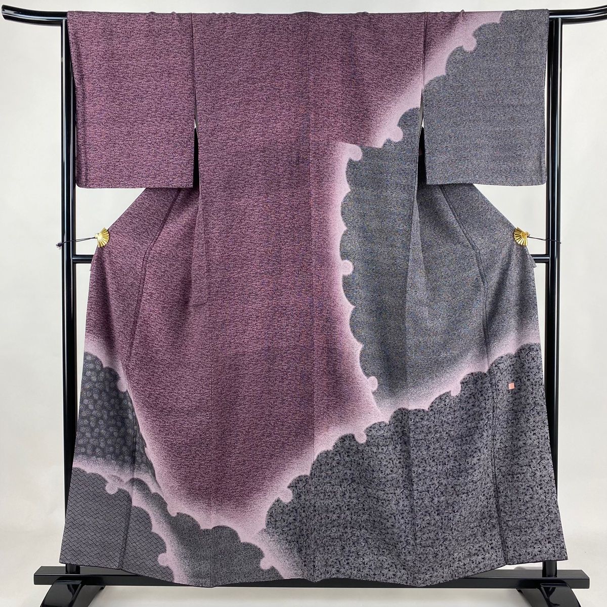 訪問着 身丈156.5cm 裄丈65cm M 袷 落款 雪輪 菊 ぼかし 紫 正絹 美品  