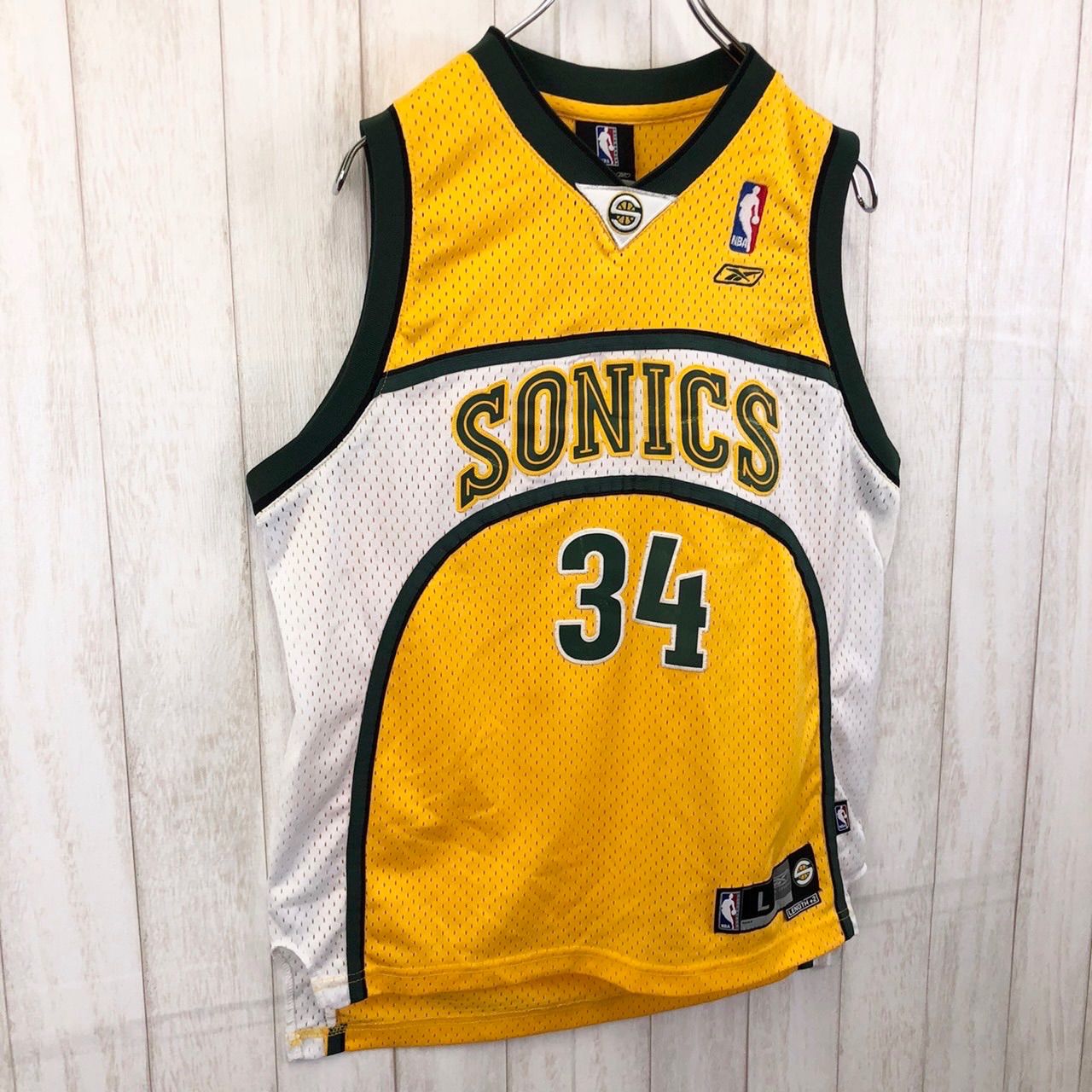【NBA】リーボック ソニックス ゲームシャツ ユニフォーム Lサイズ NBA】リーボック ソニックス ゲームシャツ ユニフォーム Lサイズ