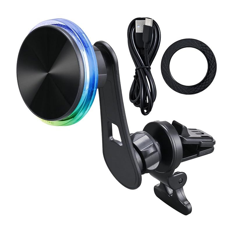 【新品】 セイワ(SEIWA) 車内用品 ワイヤレス充電 スマホホルダー レインボーイルミマグネットワイヤレスホルダー D636 強力マグネット エアコン取り付け MagSafe対応 マグネットリング付属 角