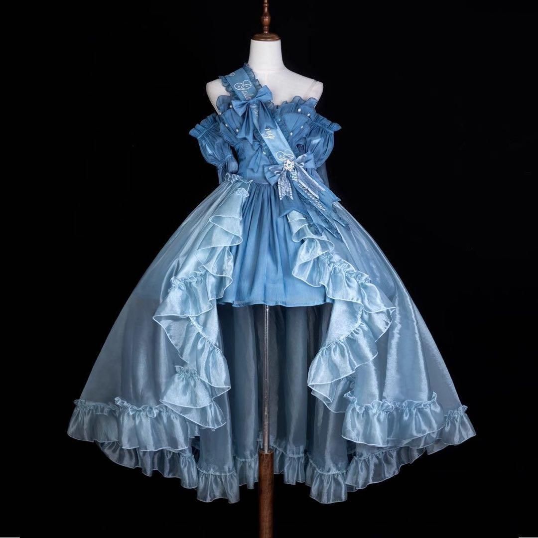 ゴスロリ ロリータドレス アイドル衣装 フリル リボン JSK ライトブルー