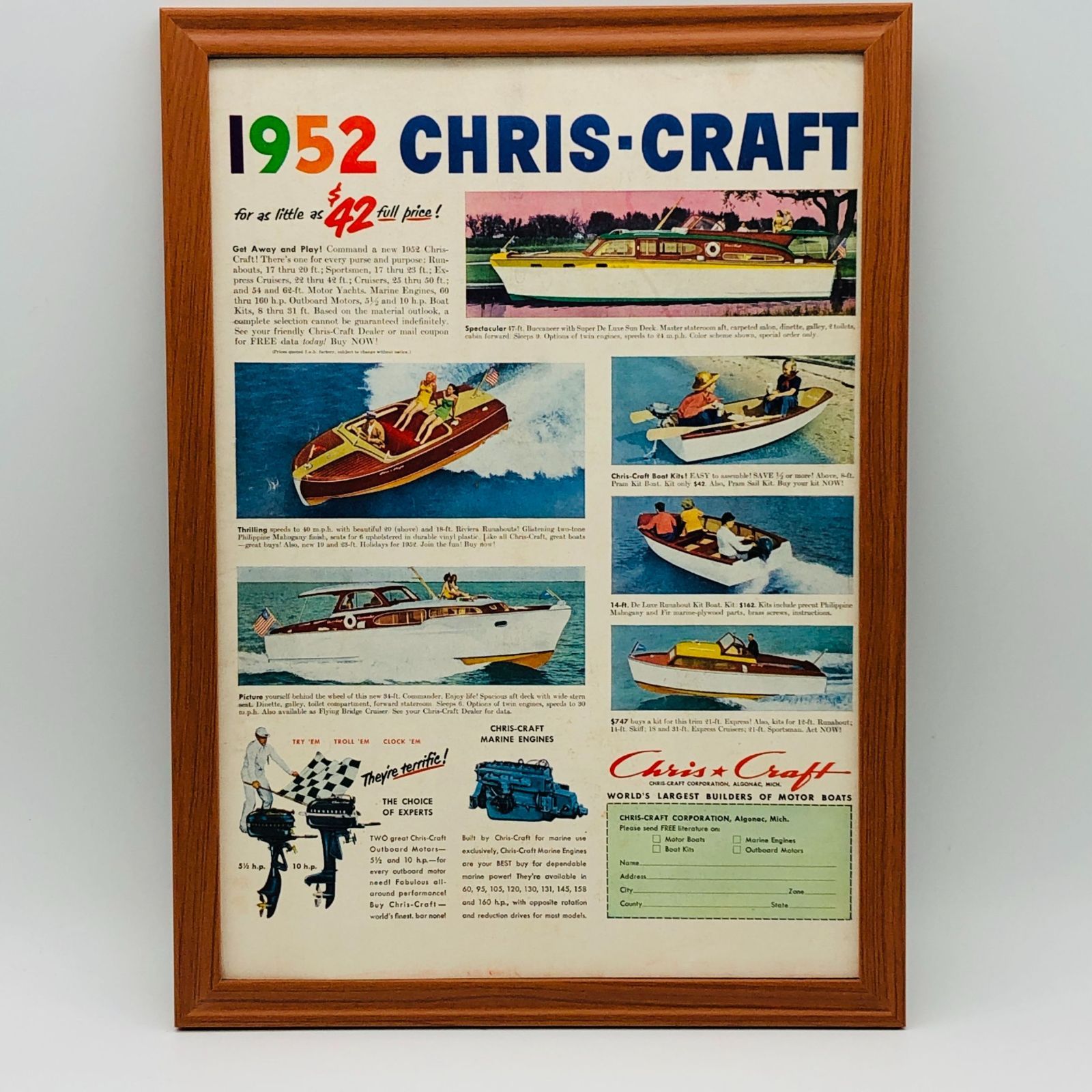 ビンテージ 広告 ポスター 『 クリスクラフト (Chris-Craft) 』 1950's 額付 オリジナル アメリカ 輸入雑貨 ヴィンテージ  レトロ アートフレーム 昭和 ( AZ1883 ) - メルカリ