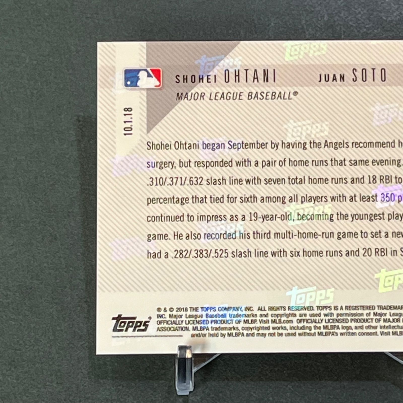 祝開幕！割】大谷翔平&ソト2018年9月月間新人MVP記念 Topps now #824 