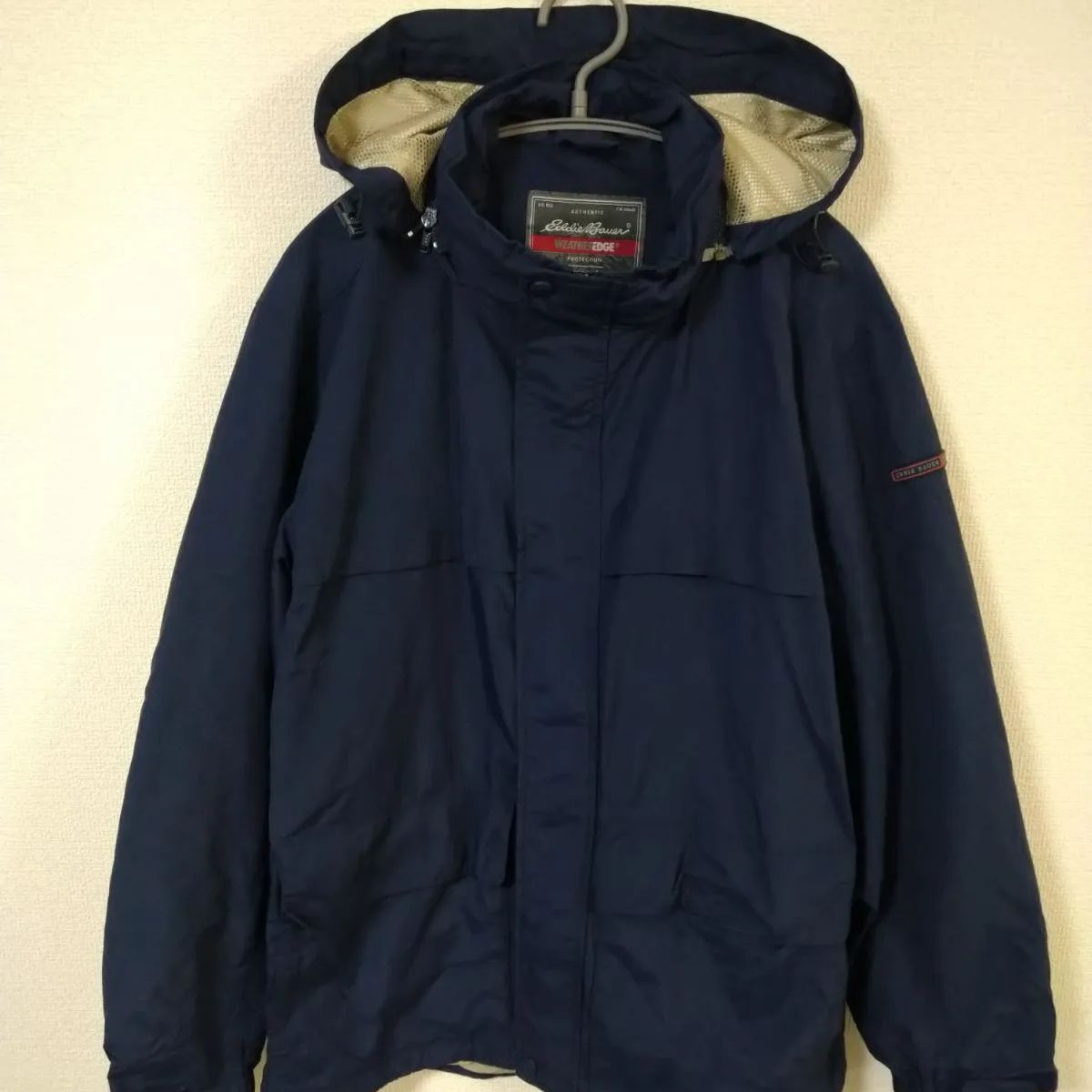エディーバウアー　EddieBauer　ナイロンジャケット　マウンテンパーカー　メンズL　ネイビー　左肩ロゴ入り