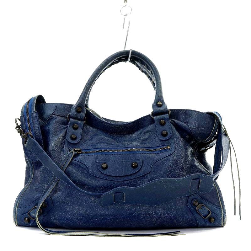 バレンシアガ BALENCIAGA 115748 ザ シティ ハンドバッグ ショルダーバッグ 2WAY レザー ミラー付き 紺 ネイビー /YO17  □OH - メルカリ